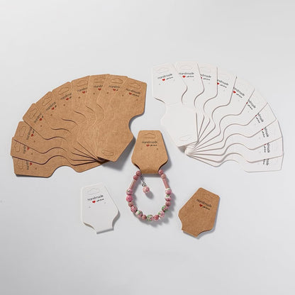 Suport în formă de trapez cu adeziv si mesaj Handmade with love - alb (set 100 buc)
