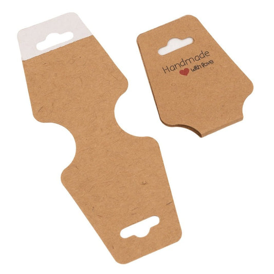Suport în formă de trapez cu adeziv si mesaj Handmade with love - kraft (set 100 buc)