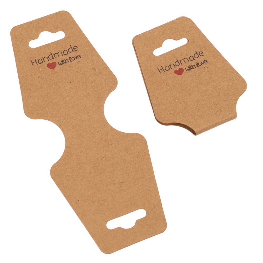Suport în formă de trapez cu adeziv si mesaj Handmade with love - kraft (set 100 buc)