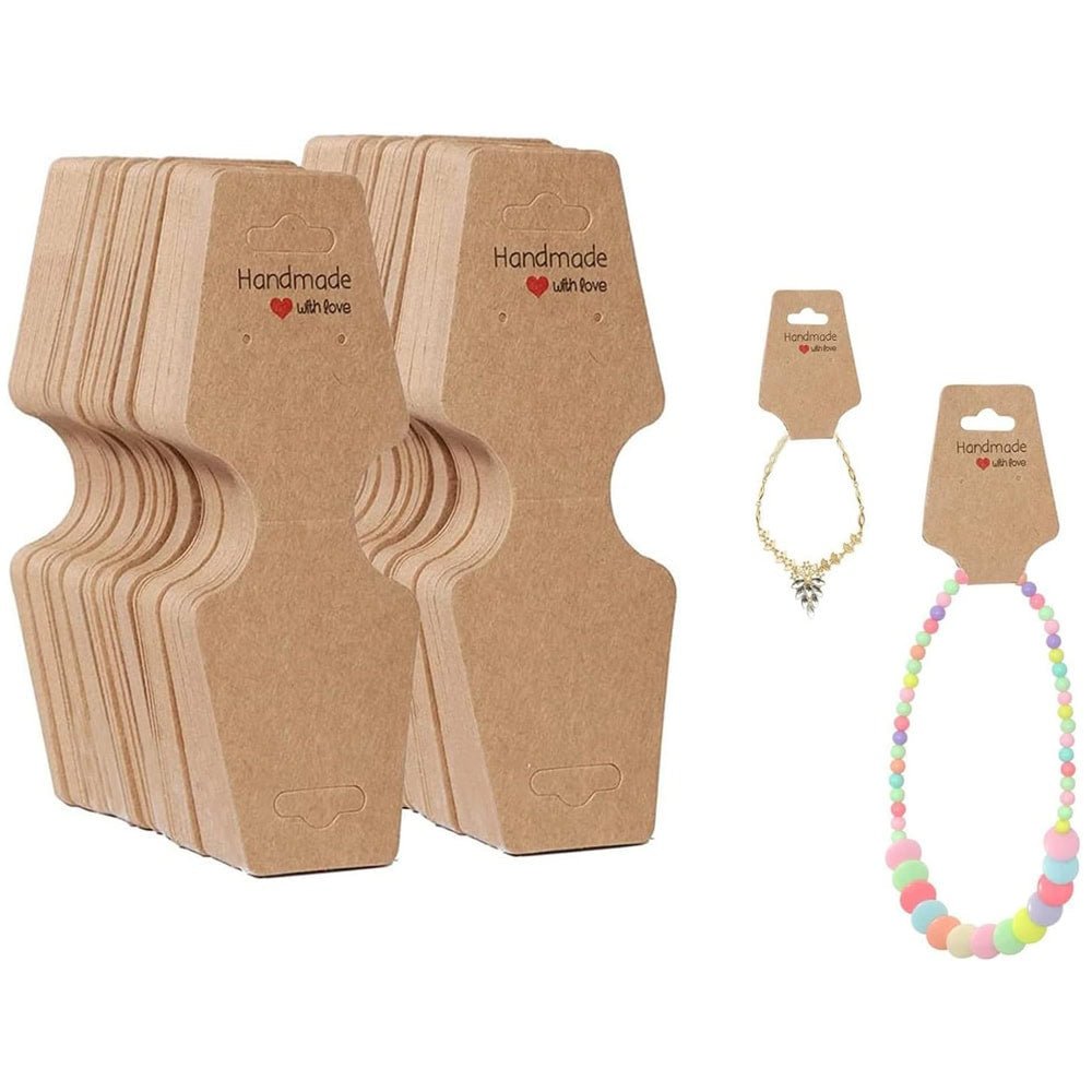 Suport în formă de trapez cu adeziv si mesaj Handmade with love - kraft (set 100 buc)