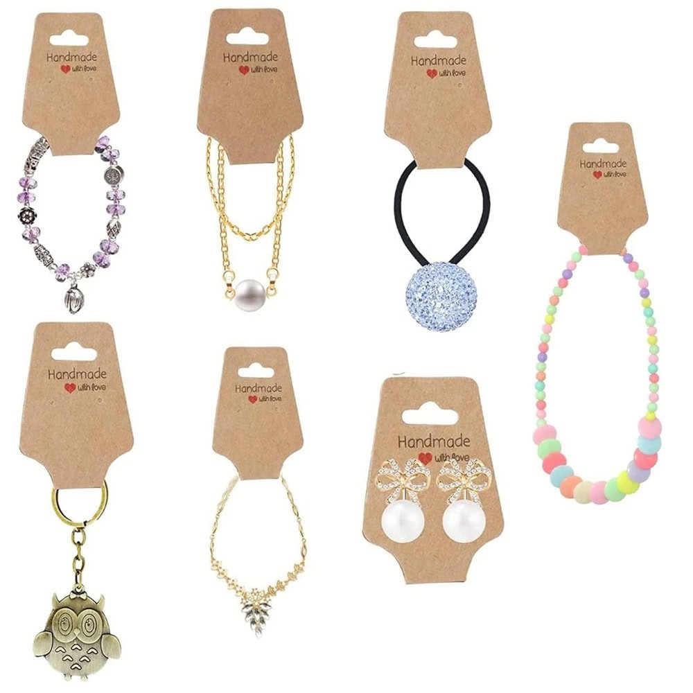 Suport în formă de trapez cu adeziv si mesaj Handmade with love - kraft (set 100 buc)