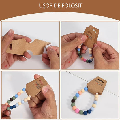 Suport în formă de trapez cu adeziv si mesaj Handmade with love - kraft (set 100 buc)
