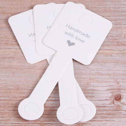 Suport pătrat cu adeziv și mesaj Handmade with love - alb (set 100 buc)