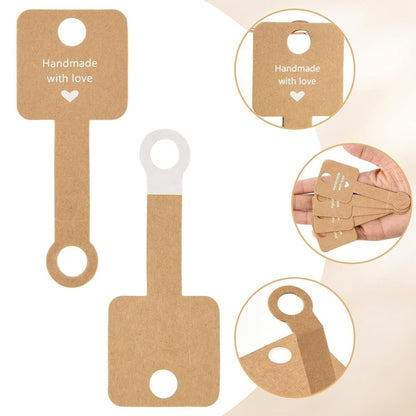 Suport pătrat cu adeziv și mesaj Handmade with love - kraft (set 100 buc)