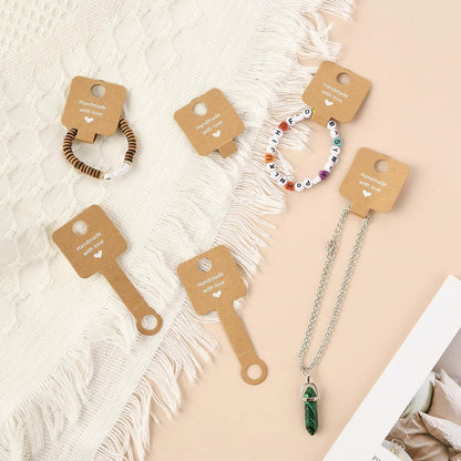 Suport pătrat cu adeziv și mesaj Handmade with love - kraft (set 100 buc)