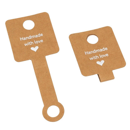Suport pătrat cu adeziv și mesaj Handmade with love - kraft (set 100 buc)