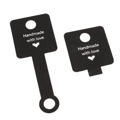 Suport pătrat cu adeziv și mesaj Handmade with love - negru (set 100 buc)