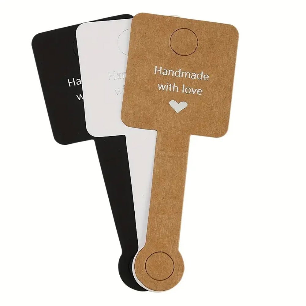 Suport pătrat cu adeziv și mesaj Handmade with love - negru (set 100 buc)