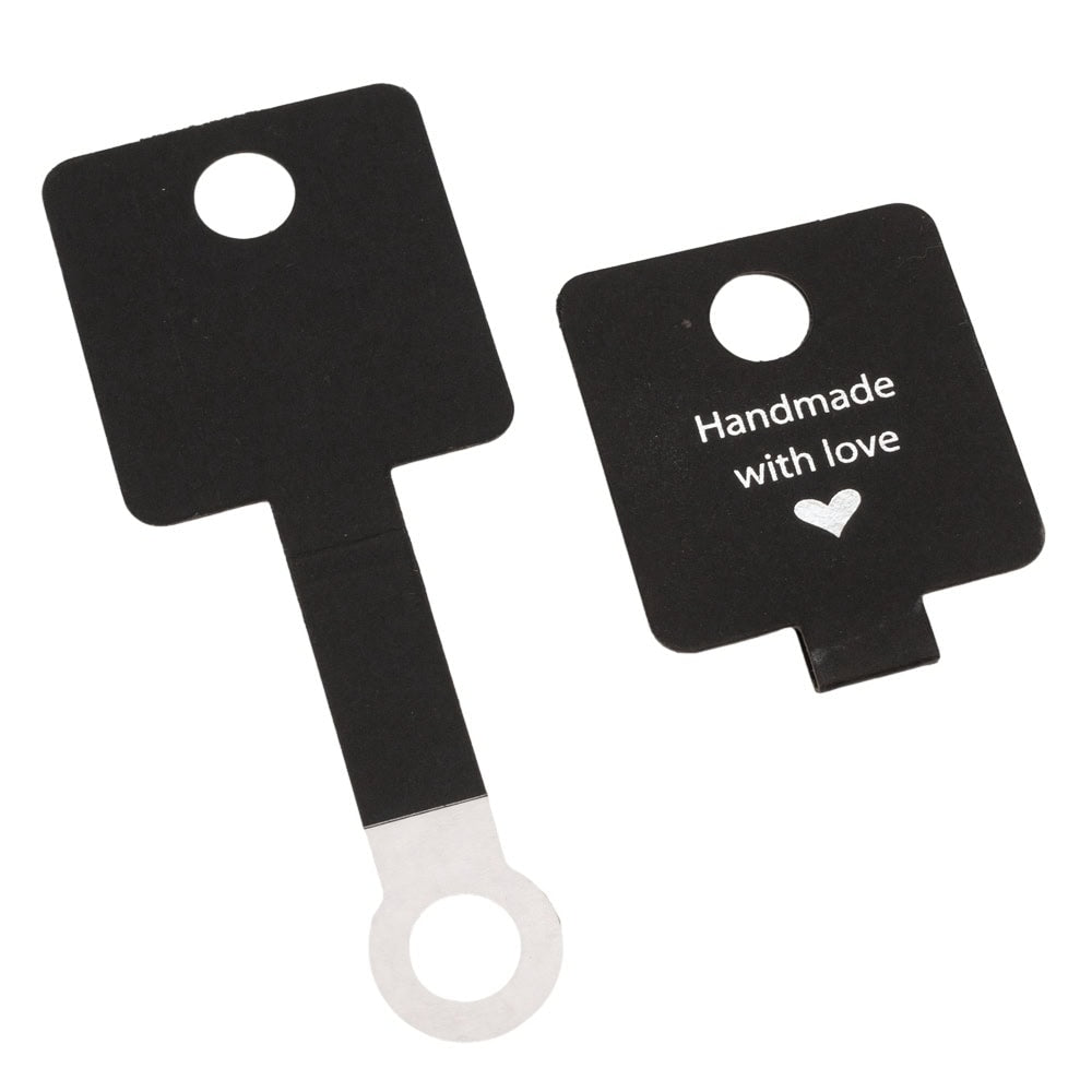 Suport pătrat cu adeziv și mesaj Handmade with love - negru (set 100 buc)
