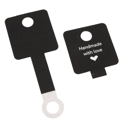 Suport pătrat cu adeziv și mesaj Handmade with love - negru (set 100 buc)