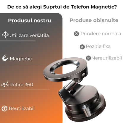 Suport magnetic auto cu vacuum, Rotatie 360°, Ventuza cu blocare prin levier