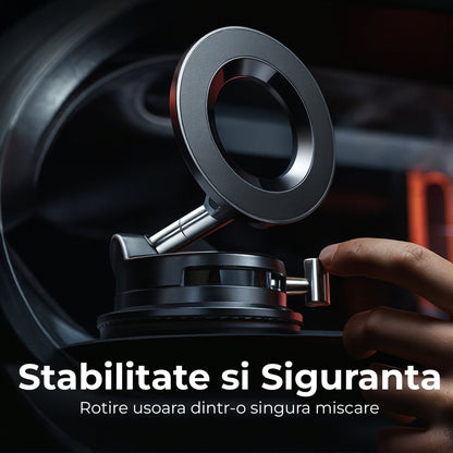 Suport magnetic auto cu vacuum, Rotatie 360°, Ventuza cu blocare prin levier
