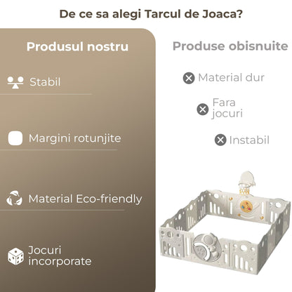 Tarc de Joaca pentru Bebelusi cu Panouri Modulabile, Gri/Bej