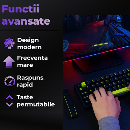 Tastatura gaming Timebox, 68 taste, Switch-uri magnetice Hall-Effect, Negru