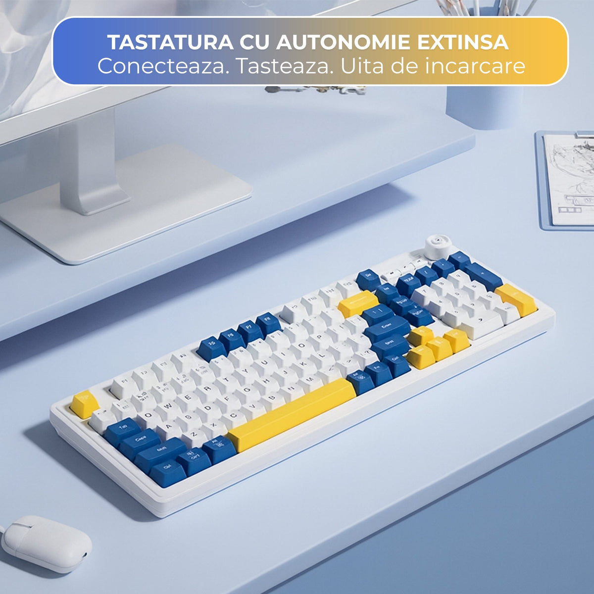 Tastatura cu fir Timebox, Iluminare RGB, Cablu 1, 5 m, Plastic ABS, Galben