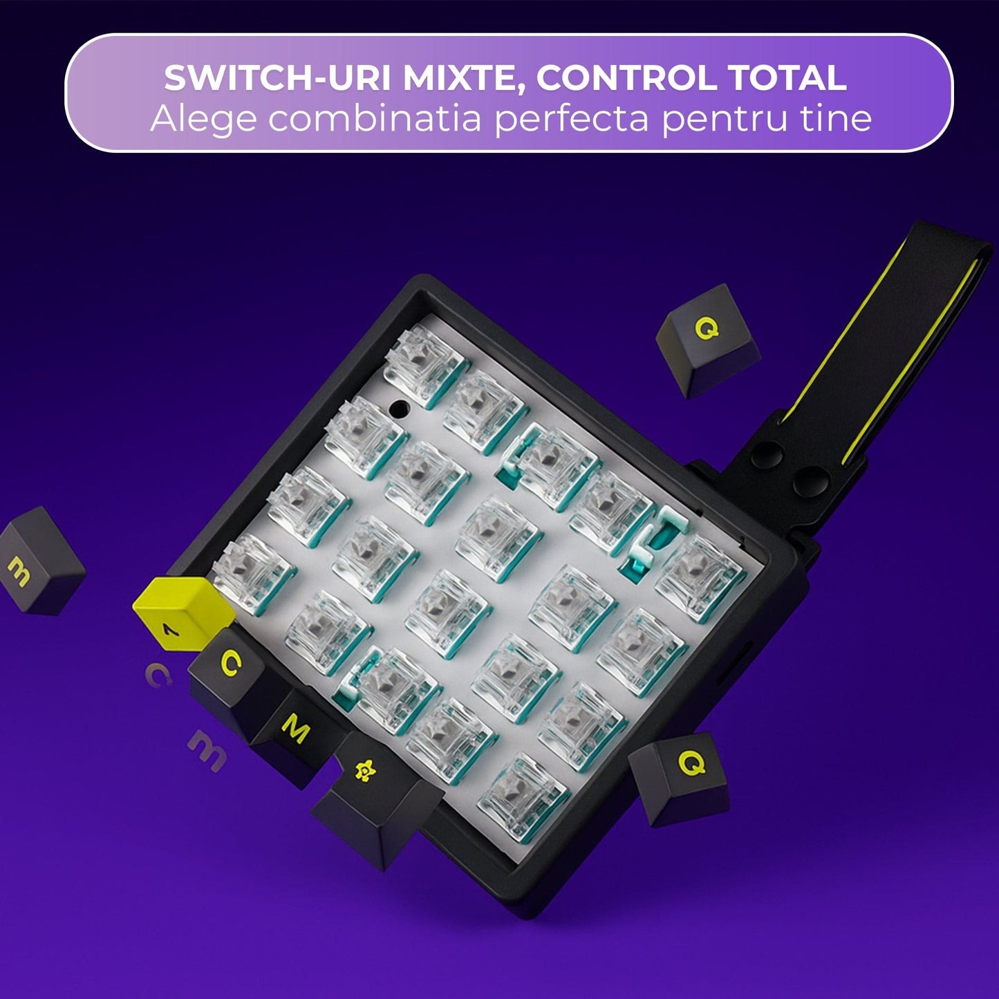 Tastatura gaming Timebox, 68 taste, Switch-uri magnetice Hall-Effect, Negru