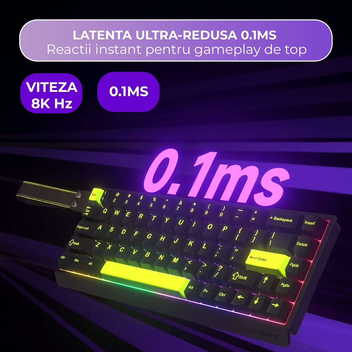Tastatura gaming Timebox, 68 taste, Switch-uri magnetice Hall-Effect, Negru