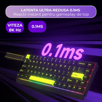 Tastatura gaming Timebox, 68 taste, Switch-uri magnetice Hall-Effect, Negru