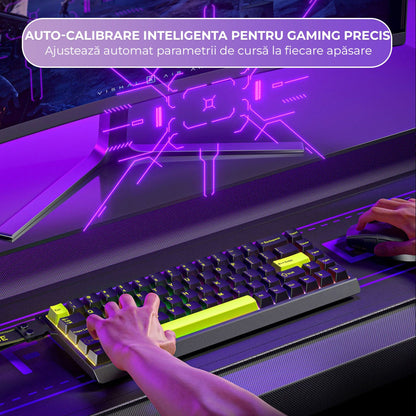 Tastatura gaming Timebox, 68 taste, Switch-uri magnetice Hall-Effect, Negru