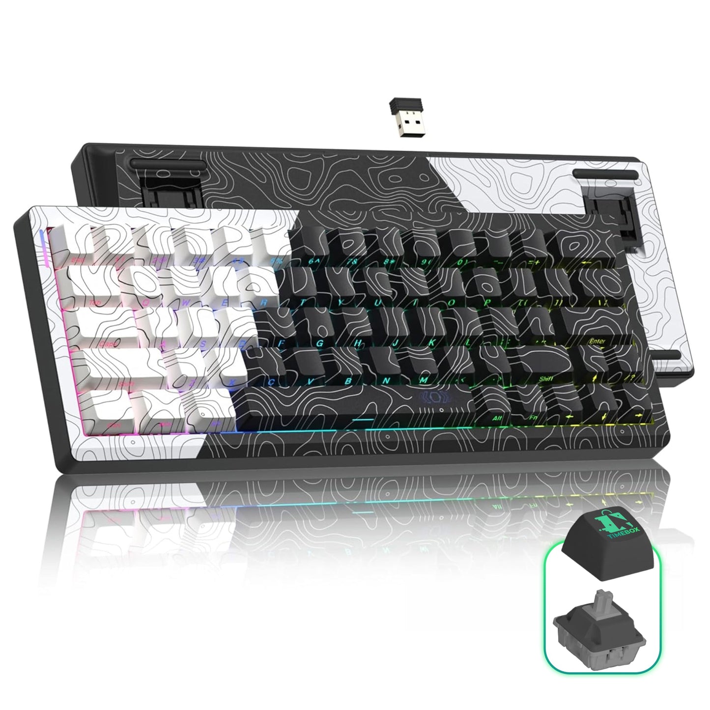 Tastatura mecanica wireless Timebox, 60%, Hot-Swap, Gasket, Alb