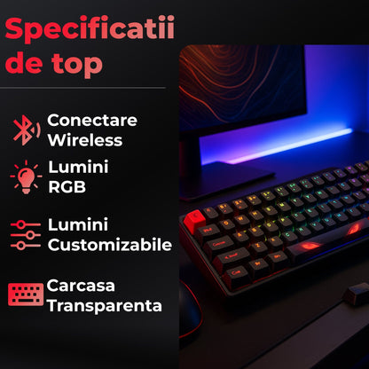 Tastatura mecanica gaming Timebox, 60%, Hot-Swap, USB-C, RGB programabil, Negru