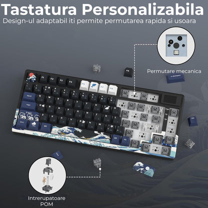 Tastatura mecanica gaming Timebox, 75%, Hot-Swap, Gasket, Negru