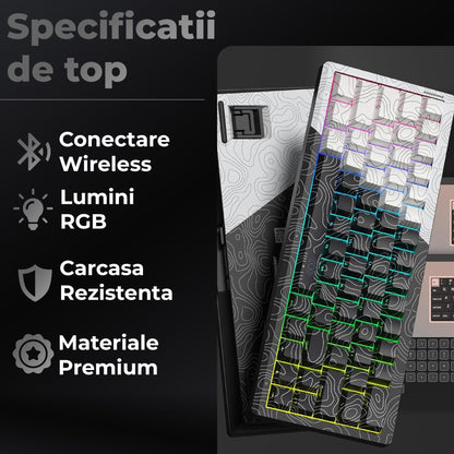 Tastatura mecanica wireless Timebox, 60%, Hot-Swap, Gasket, Alb