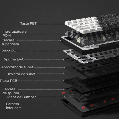 Tastatura mecanica wireless Timebox, 60%, Hot-Swap, Gasket, Alb