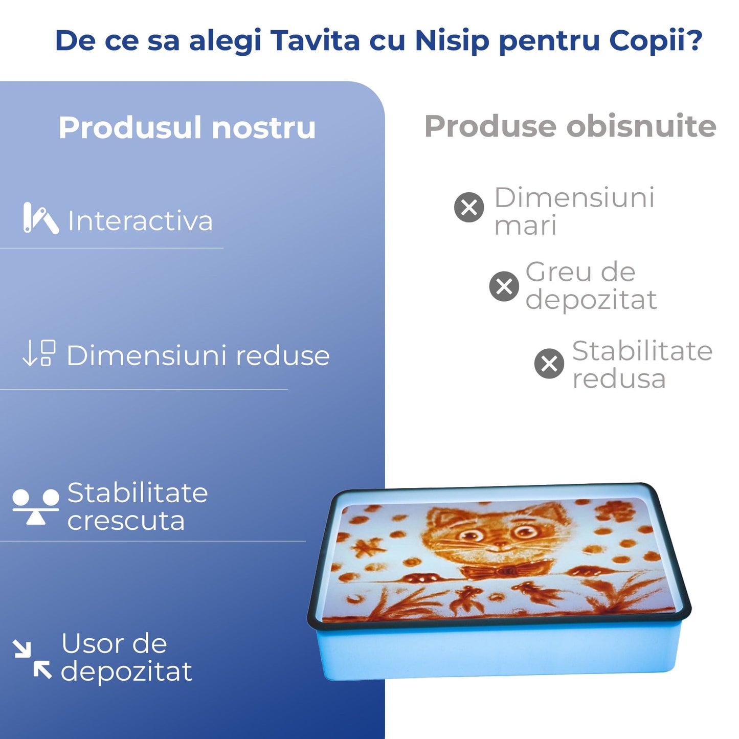 Tavita cu Nisip Iluminata Timebox, Joc Interactiv pentru Copii, Albastru