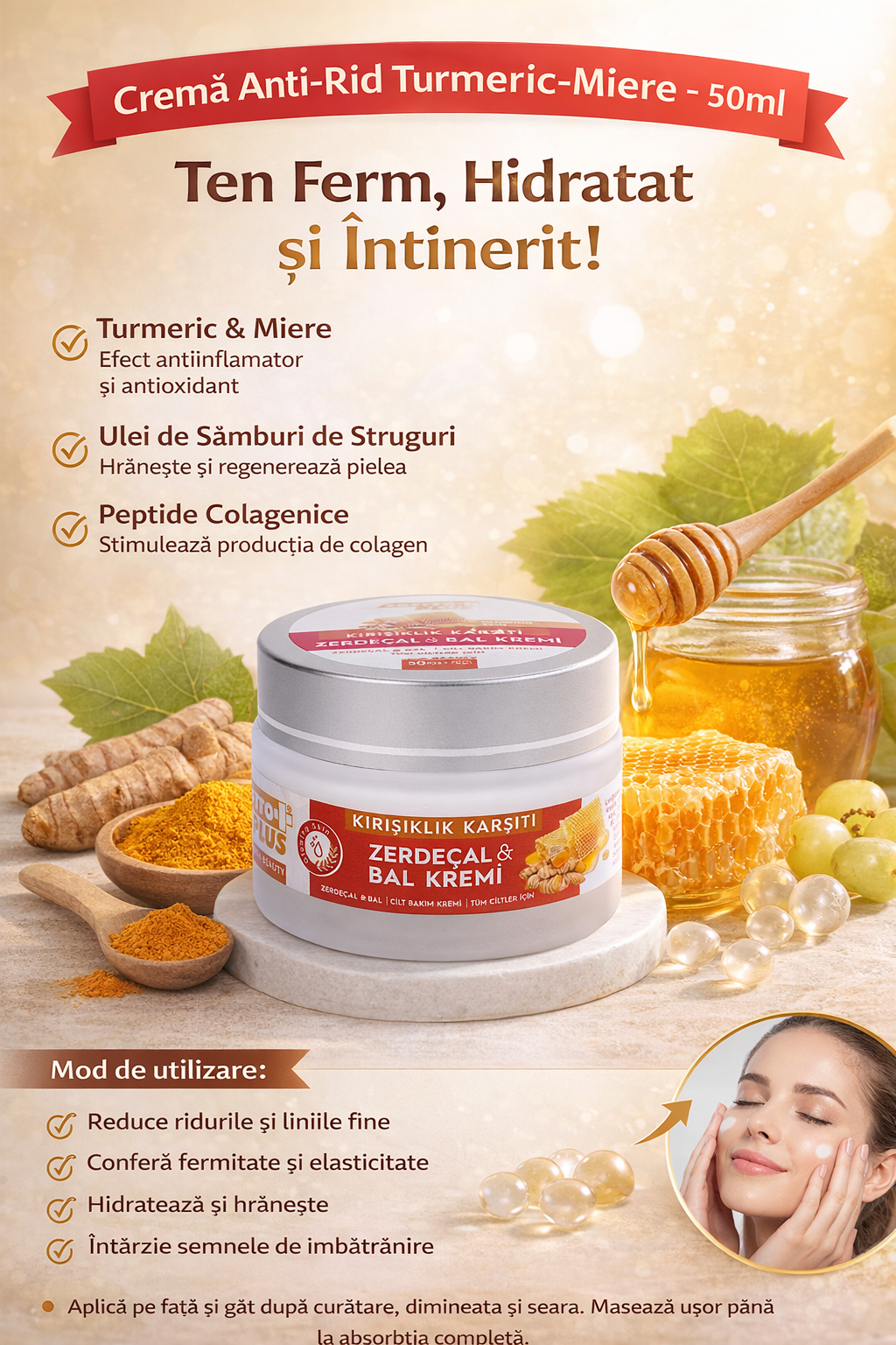 Cremă Anti-Rid Turmeric-Miere - 50ml