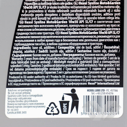 Ulei motor SAE 10W30 Hexol MotoGarden, 0.6L