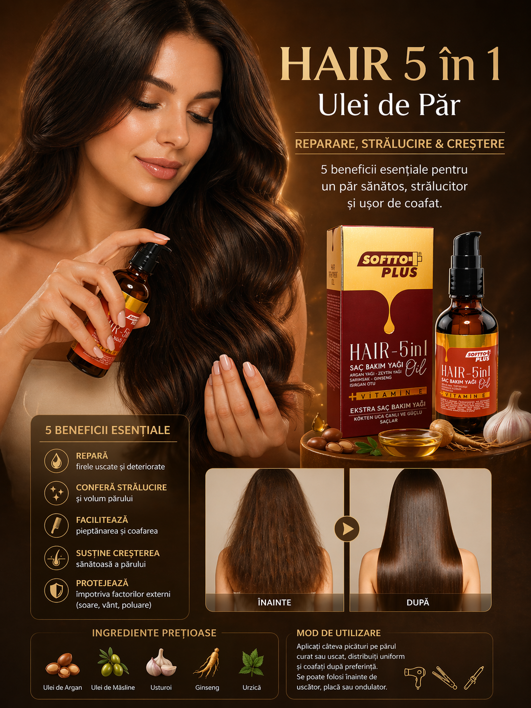 Ulei de Păr 5 în 1 - Reparare, Strălucire & Creștere