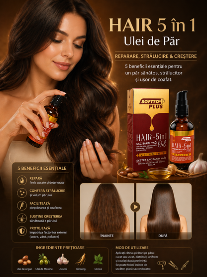 Ulei de Păr 5 în 1 - Reparare, Strălucire & Creștere