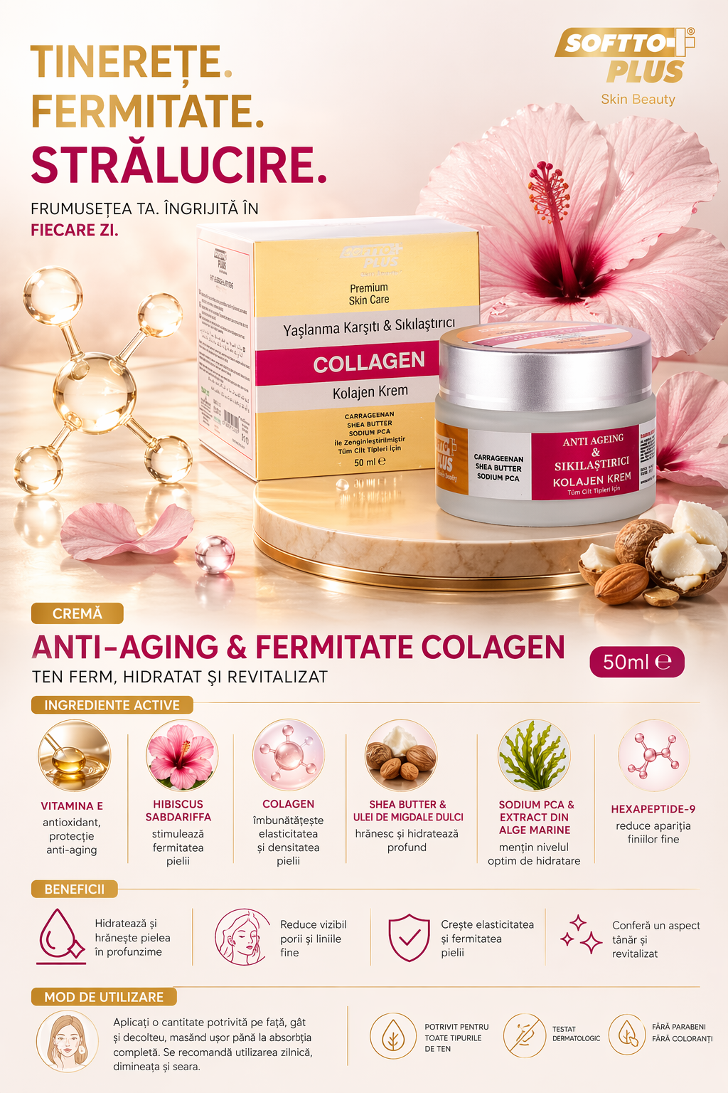 Cremă Anti-Aging și Fermitate Colagen - 50ml