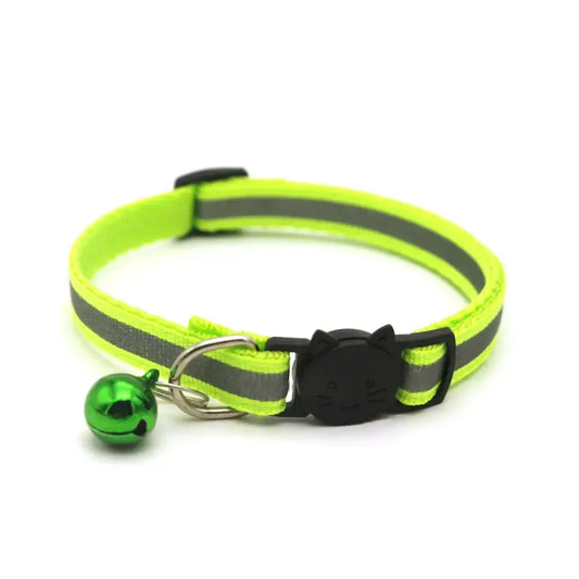 Zgardă reglabilă, cu clopoțel, pentru pisici și câini, verde-fluorescent