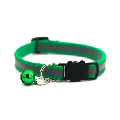Zgardă reglabilă, cu clopoțel, pentru pisici și câini, verde-închis