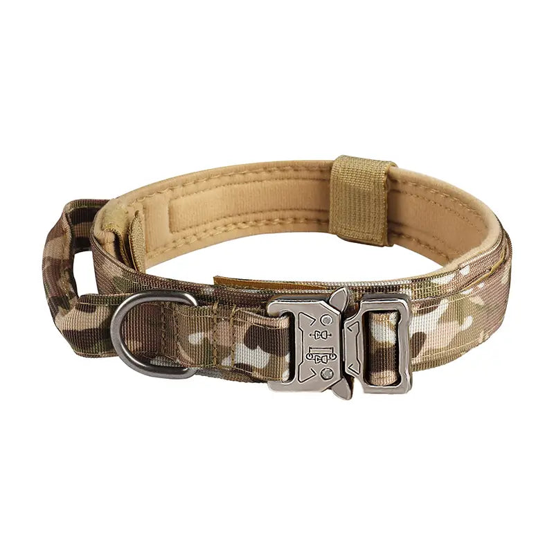 Zgardă Tactică pentru câini cu Cataramă Metalică și Mâner, camouflage