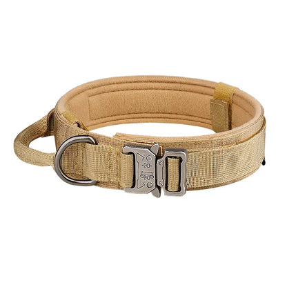 Zgardă Tactică pentru câini cu Cataramă Metalică și Mâner, khaki